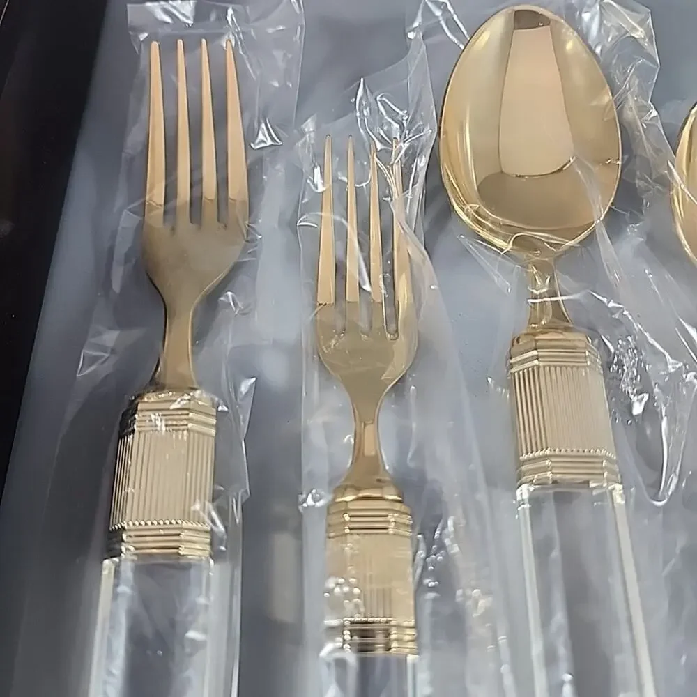 Mikasa Prisma Crystal Clear Gold 5pc Utensil Setting Larry Laslo - 8 Settings